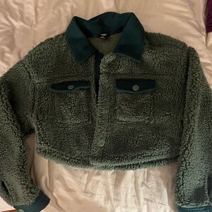 Green Sherpa Cropped Jacket